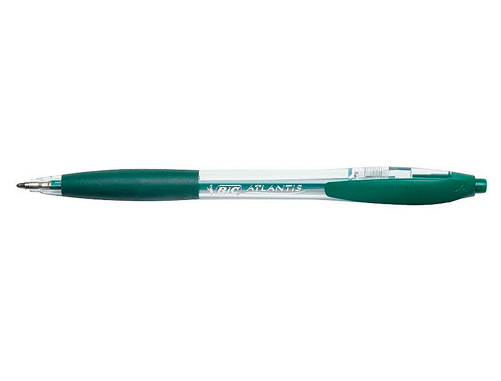 STYLO-BILLE BIC ATLANTIS CRITURE MOYENNE 0.5MM ENCRE DOUCE BILLE RCTRACTABLE CORPS CRISTAL CLIP GRIP PRHENSION VERT