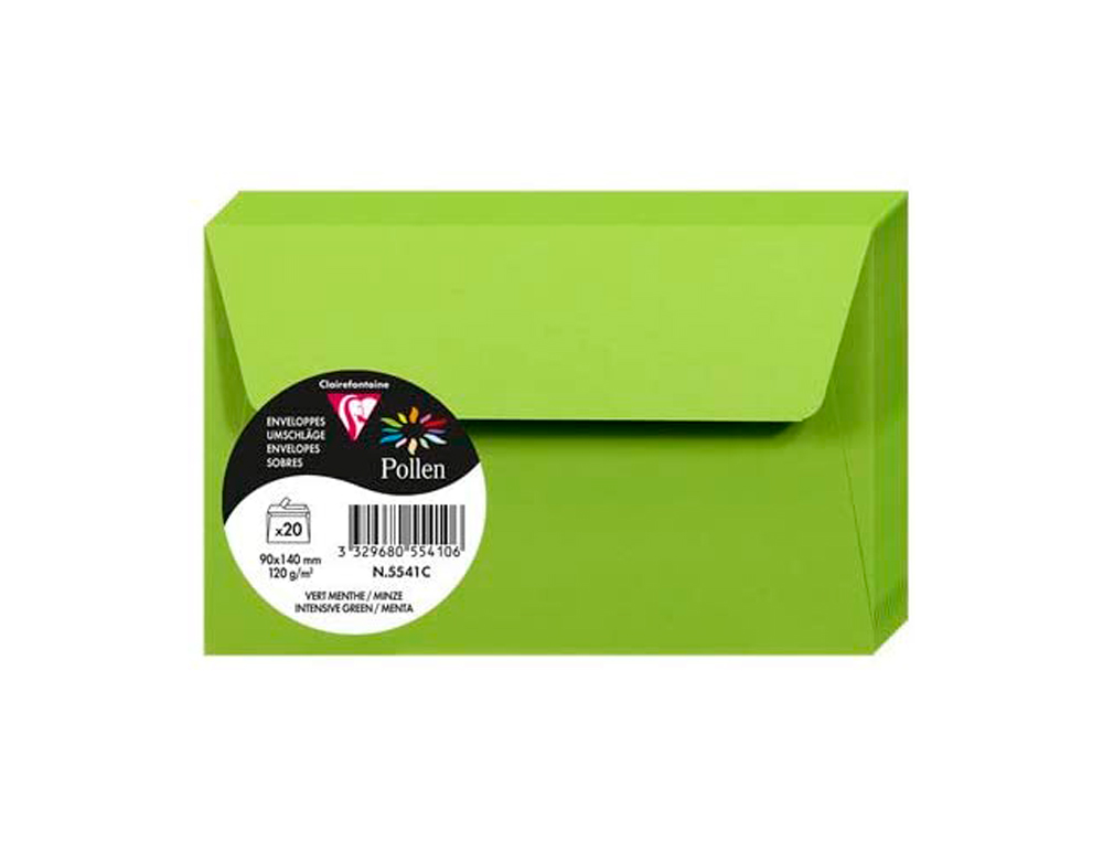 ENVELOPPE CLAIREFONTAINE POLLEN 90X140MM 120G COLORIS VERT MENTHE PAQUET 20 UNITS