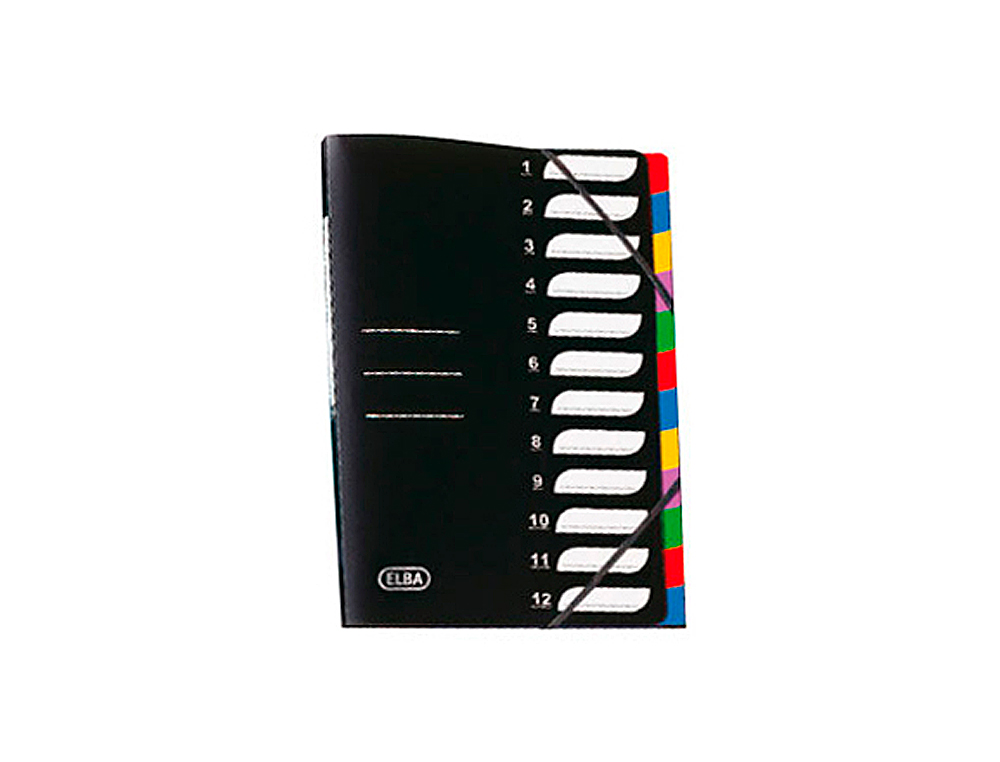 TRIEUR OXFORD POLYPROPYLNE A4+ 8 COMPARTIMENTS RIVET IMPRIM 3 RABATS LASTIQUE TIQUETTE DOS COLORIS NOIR 320X245MM