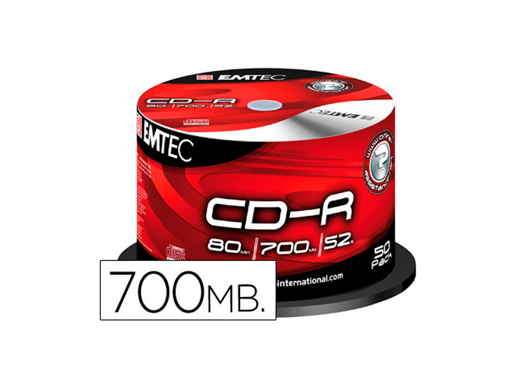 CD-R EMTEC NON REINSCRIPTIBLE 700MB 80MIN VITESSE 52X TOUR  50 UNITES