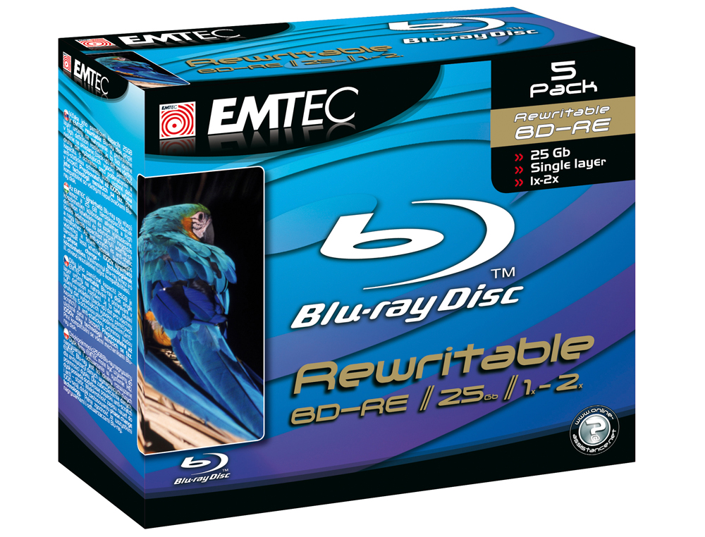 DVD BD-RE EMTEC INSCRIPTIBLE 25GB VITESSE 2X BLUE RAY BOTE 5 UNITS