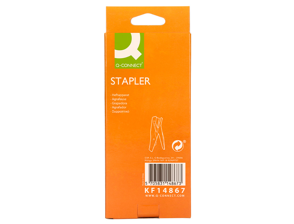 PINCE  AGRAFER Q-CONNECT ERGONOMIQUE 75X25X175MM 25F AGRAFES 24/6 ET 26/6 COLORIS CHROM/NOIR