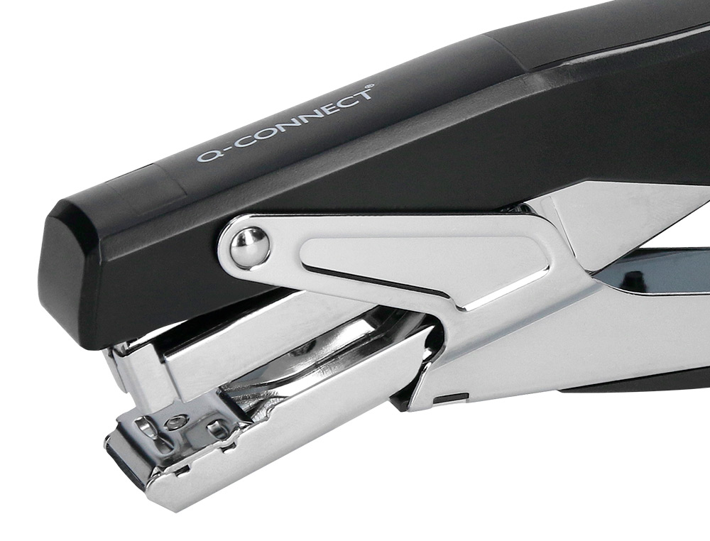 PINCE  AGRAFER Q-CONNECT ERGONOMIQUE 75X25X175MM 25F AGRAFES 24/6 ET 26/6 COLORIS CHROM/NOIR