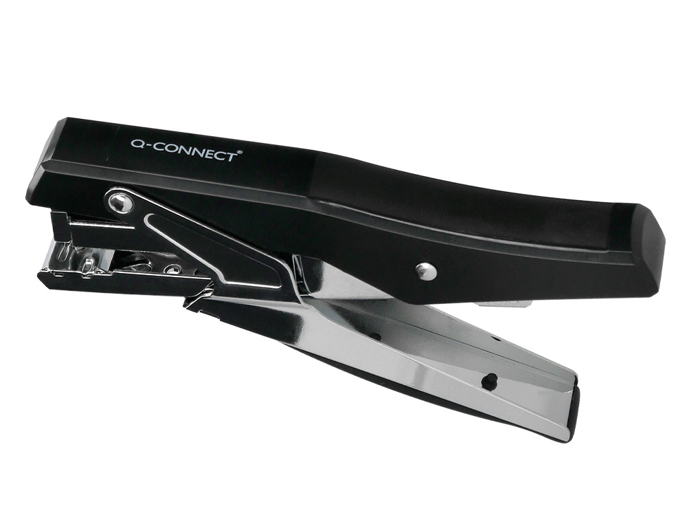PINCE  AGRAFER Q-CONNECT ERGONOMIQUE 75X25X175MM 25F AGRAFES 24/6 ET 26/6 COLORIS CHROM/NOIR