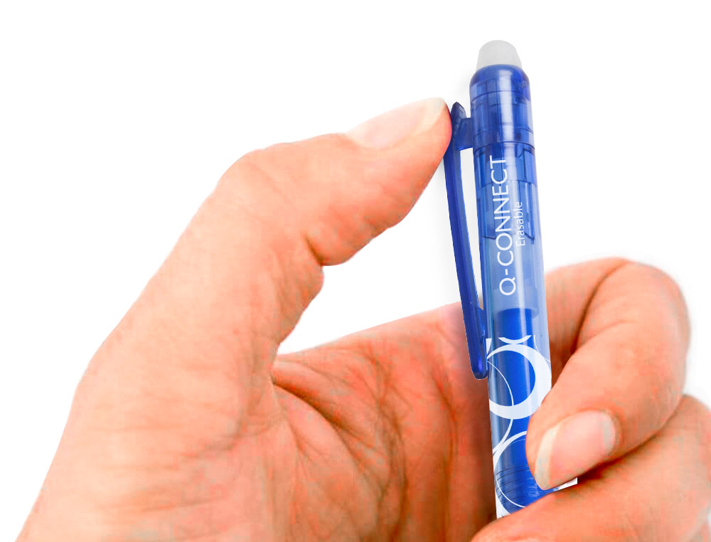 ROLLER Q-CONNECT CRITURE MOYENNE 0.7MM ENCRE EFFAABLE GRIP PRHENSION GOMME SERTIE COLORIS BLEU