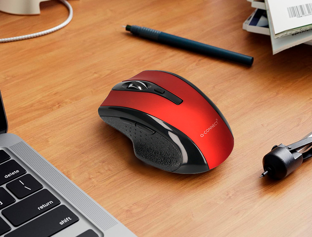 SOURIS Q-CONNECT SANS FIL OPTIQUE 1000DPI RECEPTEUR USB 2,4GHZ COLORIS ROUGE