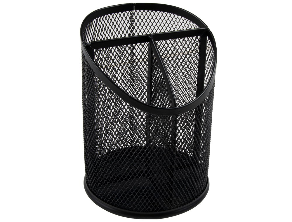POT A CRAYONS Q-CONNECT MAILLE METALLIQUE 3           COMPARTIMENTS HAUTEUR 147 MM  DIAMETRE 110MM COLORIS NOIR