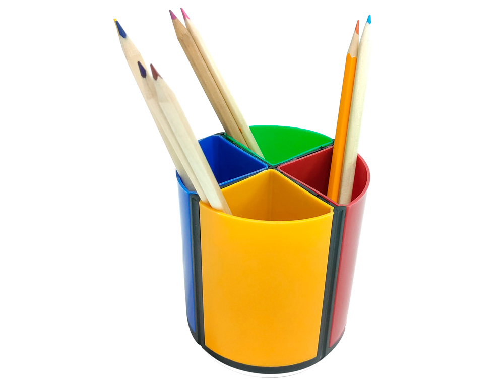 POT A CRAYONS Q-CONNECT PLASTIQUE 4 COMPARTIMENTS     ROTATIF HAUTEUR 110 MM        DIAMETRE 110MM COLORIS