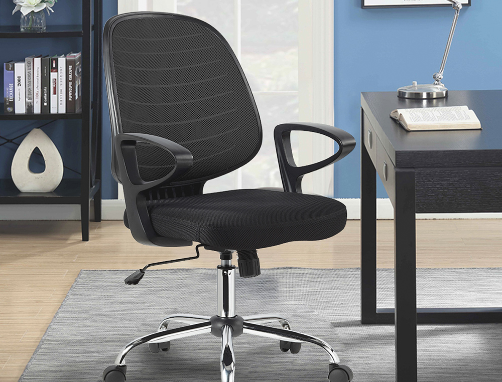 CHAISE BUREAU Q-CONNECT ROTATIVE BASE METAL MAILLE    MAXIMUM SUPPORTE 130KG        920+80X580X600MM COLORIS NOIR
