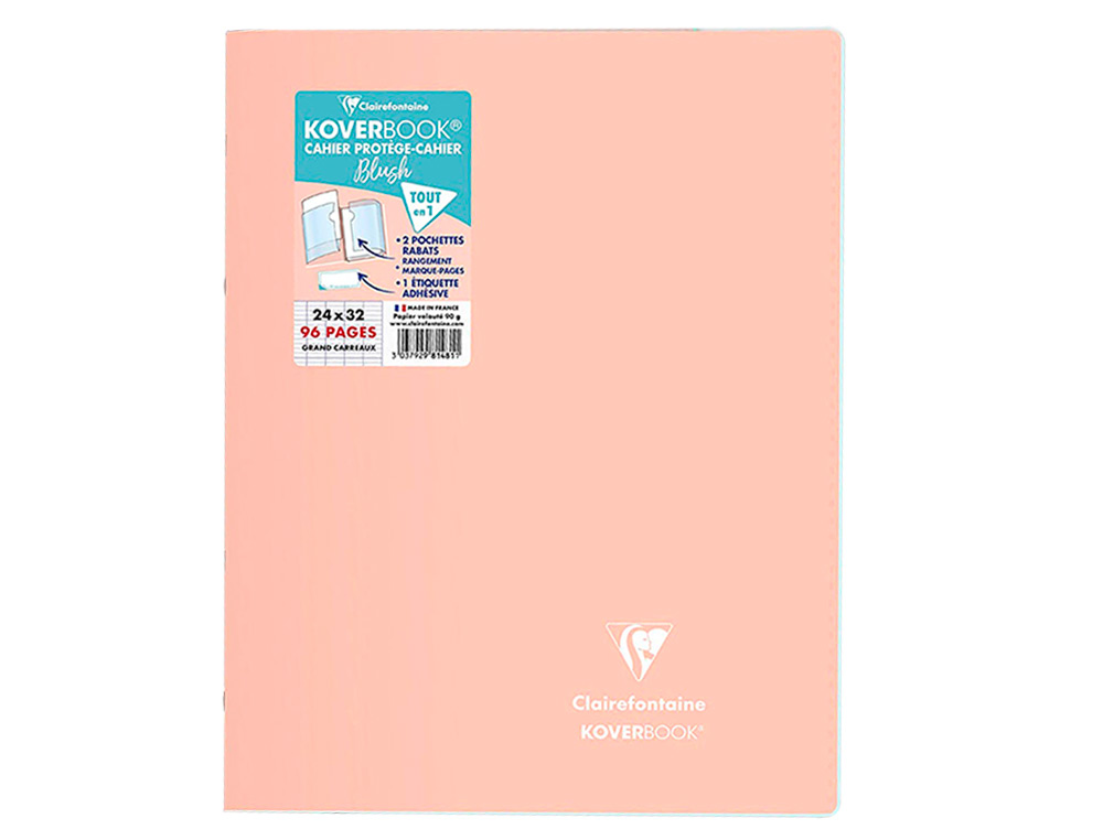 CAHIER PIQUE CLAIREFONTAINE KOVERBOOK BLUSH POLYPROPYLENE 24X32CM 96 PAGES SEYES        COLORIS PASTEL ASSORTIS