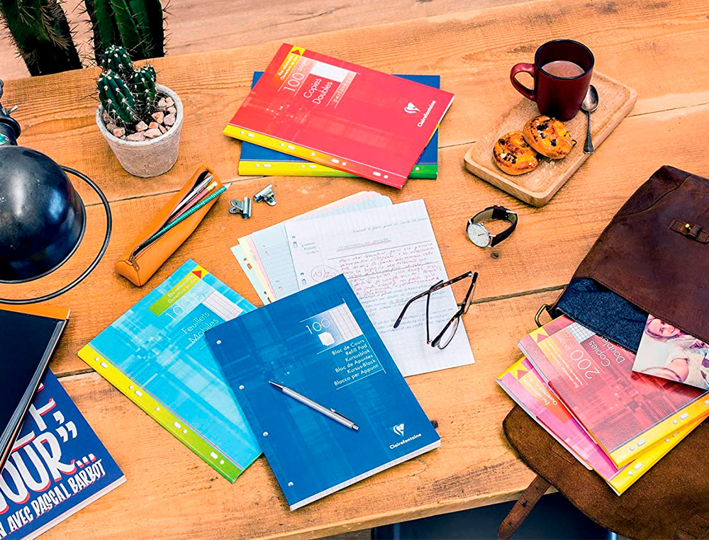 COPIE DOUBLE CLAIREFONTAINE A4 21X29,7CM PAPIER VELIN VELOUTE 300 PAGES 90G SEYES PERFOREES SOUS FILM COLORIS BLANC