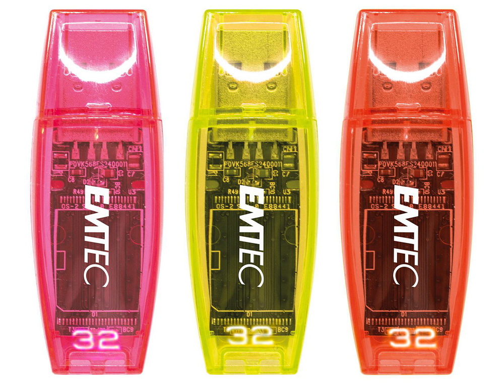 CLE USB EMTEC 2.0 C410 TRIO 32GB PACK 3 COLORIS NEON      ORANGE JAUNE ROSE