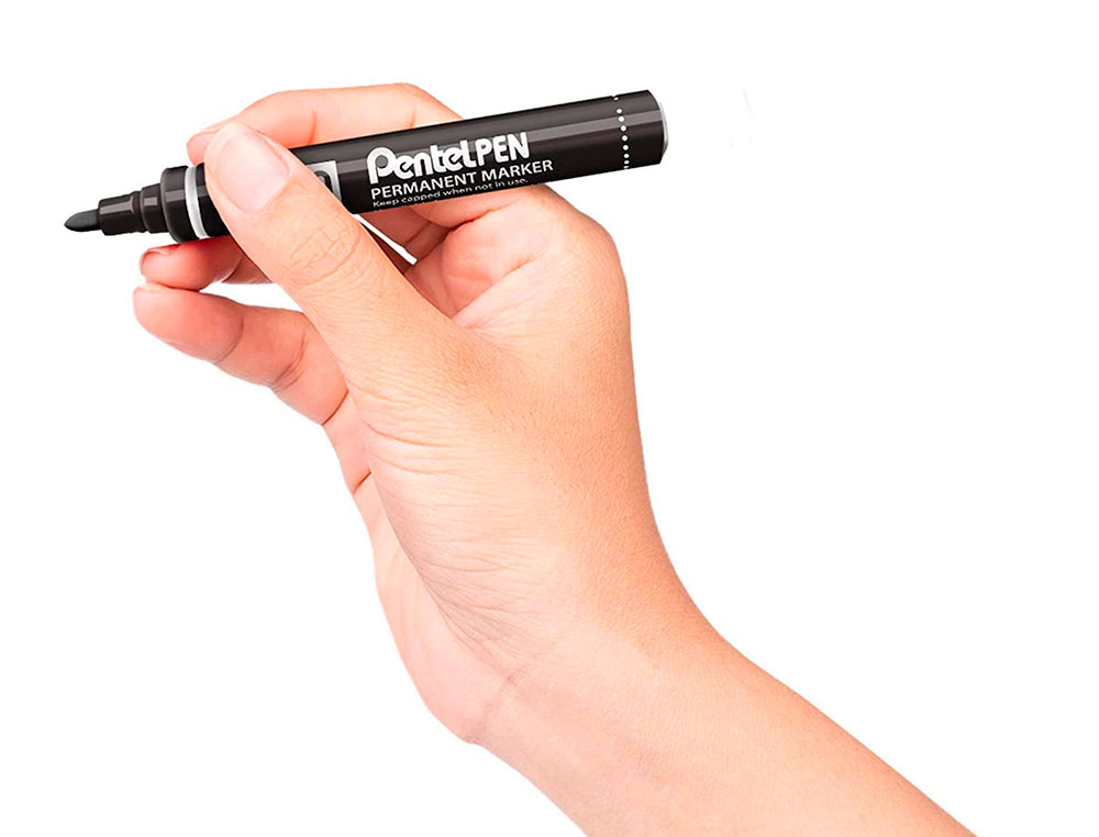 MARQUEUR PENTEL PERMANENT N50S CORPS METAL POINTE       CONIQUE TRES FINE ENCRE       INDELEBILE TOUS SUPPORTS NOIRE