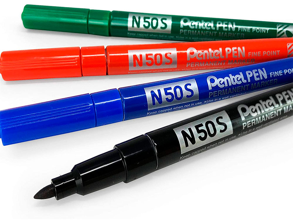 MARQUEUR PENTEL PERMANENT N50S CORPS METAL POINTE       CONIQUE TRES FINE ENCRE       INDELEBILE TOUS SUPPORTS NOIRE