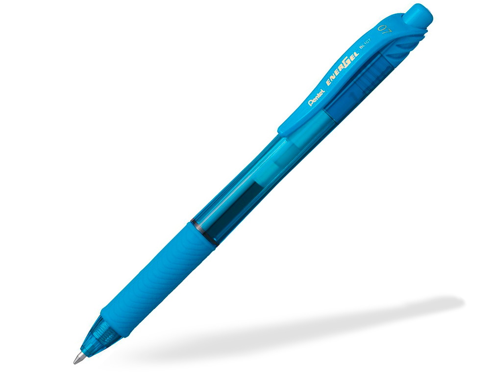 ROLLER PENTEL ENERGEL RETRACTABLE RECHARGEABLE      ENCRE DOUCE FLUIDE POINTE METAL 0,7MM GRIP CONFORT BLEU CIEL