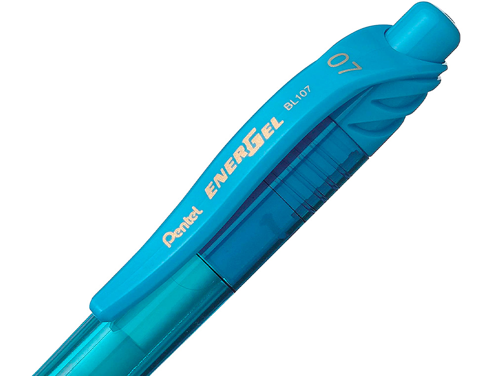 ROLLER PENTEL ENERGEL RETRACTABLE RECHARGEABLE      ENCRE DOUCE FLUIDE POINTE METAL 0,7MM GRIP CONFORT BLEU CIEL