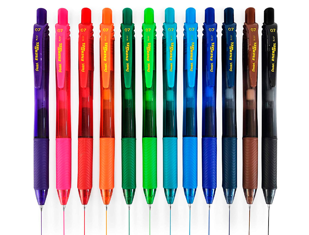 ROLLER PENTEL ENERGEL RETRACTABLE RECHARGEABLE      ENCRE DOUCE FLUIDE POINTE METAL 0,7MM GRIP CONFORT BLEU CIEL