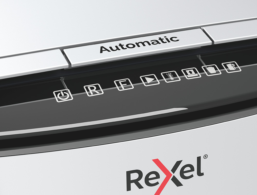 DESTRUCTEUR REXEL OPTIMUM AUTOFEED+ 50X COUPE CROISEE 4X28MM 50F CARTES CREDIT TROMBONES AGRAFES SECURITE 4