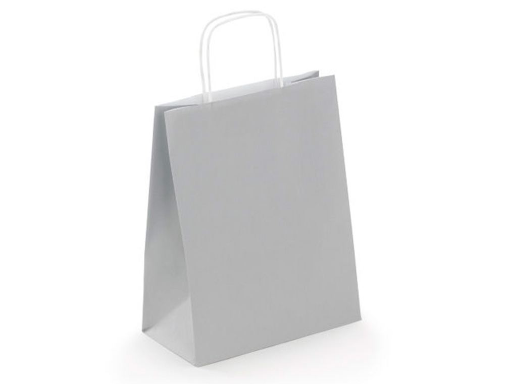 SAC KRAFT 100G/M2 POIGNEES TORSADEES 35X14X40CM PAQUET   50 UNITES COLORIS ARGENT