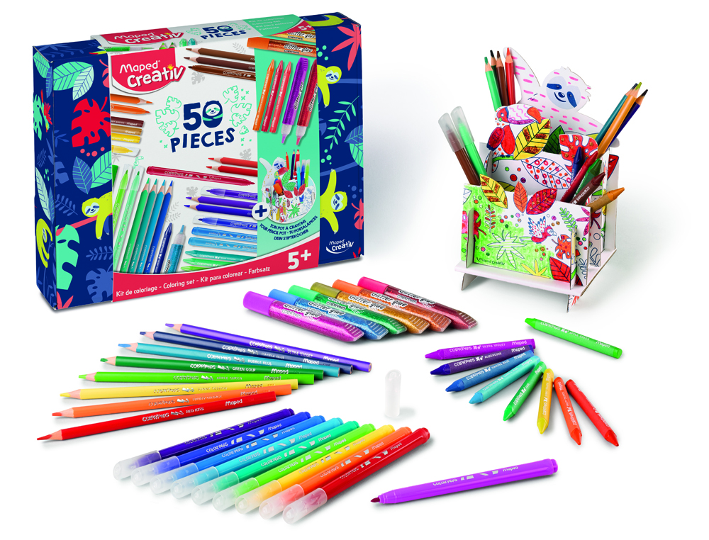 KIT DE COLORIAGE MAPED FEUTRES CRAYONS CRAIES CIRE   GOMME TAILLE-CRAYON 50 PIECES + 1 ACTIVITE CREATIVE
