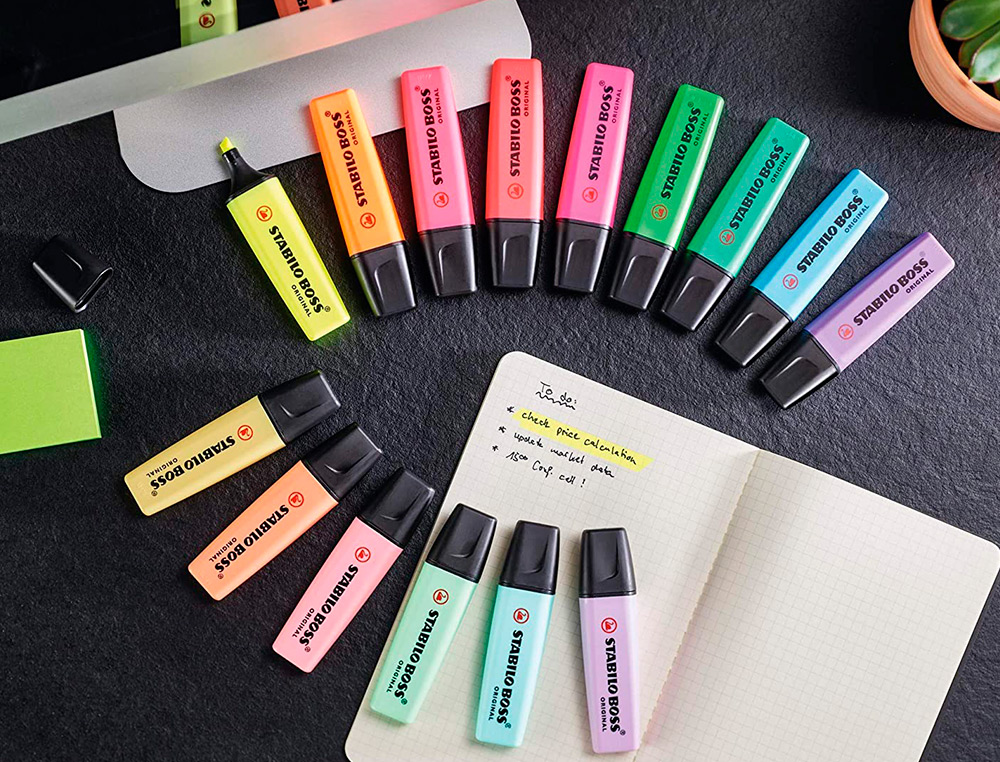 SURLIGNEUR STABILO BOSS ORIGINAL PASTEL ENCRE BASE EAU POINTE BISEAUTEE LARGEUR TRACE 2/5MM COLORIS MAUVE