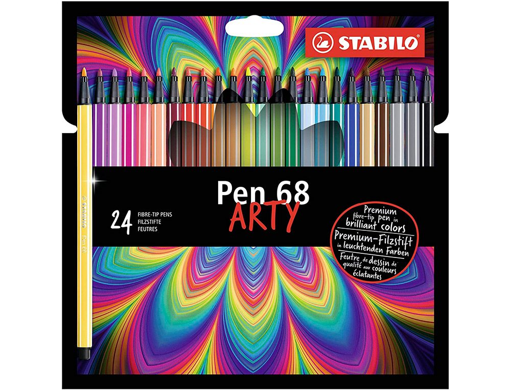 FEUTRE DESSIN STABILO PEN 68 ARTY ENCRE INODORE BASE EAU   POINTE MOYENNE TRACE 1MM ETUI CARTON 24 UNITES