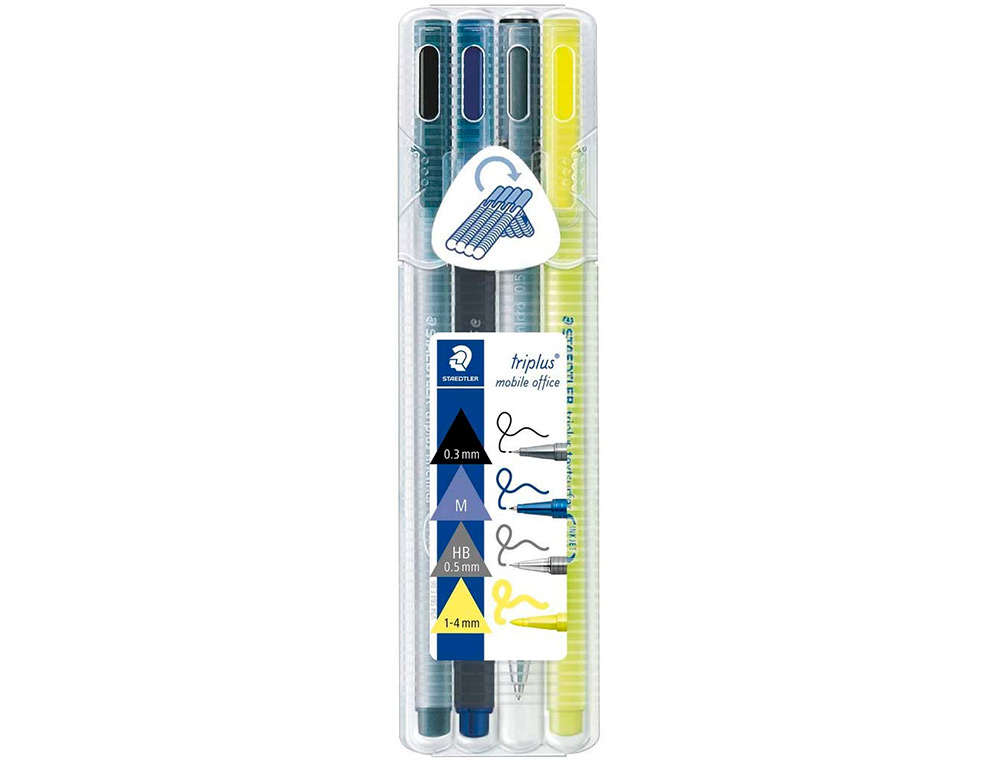 ETUI STAEDTLER TRIPLUS MULTI SET 4 UNITES 1 FEUTRE         FINELINER NOIR 1 STYLO-BILLE  BLEU 1 PORTE-MINE 1