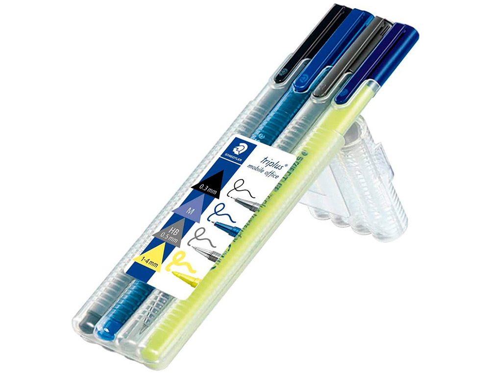 ETUI STAEDTLER TRIPLUS MULTI SET 4 UNITES 1 FEUTRE         FINELINER NOIR 1 STYLO-BILLE  BLEU 1 PORTE-MINE 1