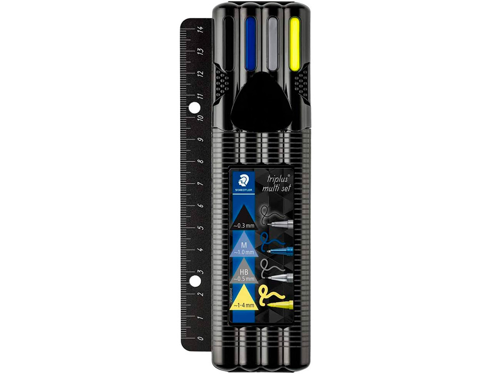 ETUI STAEDTLER TRIPLUS MULTI SET 1 FEUTRE NOIR 1           STYLO-BILLE BLEU 1 PORTE-MINE 1 SURLIGNEUR JAUNE ET 1 REGLE