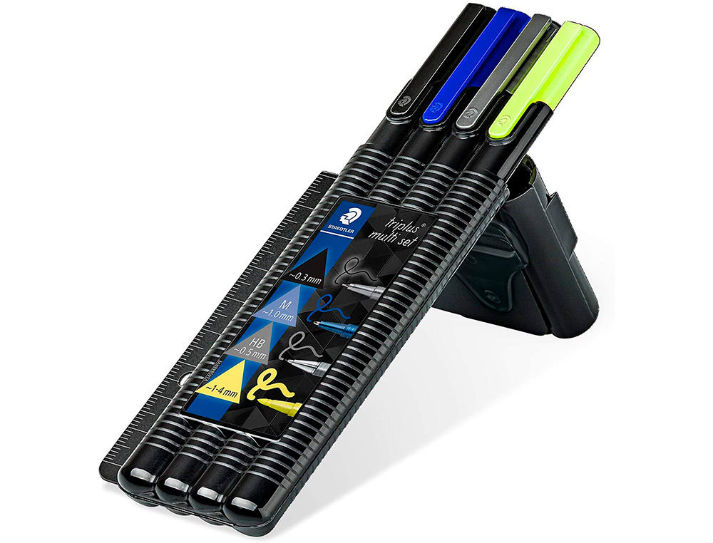ETUI STAEDTLER TRIPLUS MULTI SET 1 FEUTRE NOIR 1           STYLO-BILLE BLEU 1 PORTE-MINE 1 SURLIGNEUR JAUNE ET 1 REGLE