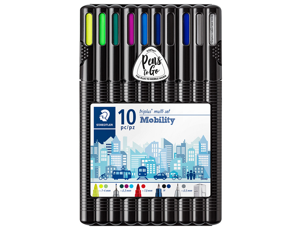 ETUI STAEDTLER TRIPLUS MOBILY SET 10 UNITES 4 FEUTRES 2     STYLOS 1 PORTE-MINE 2         SURLIGNEURS 1 REGLE