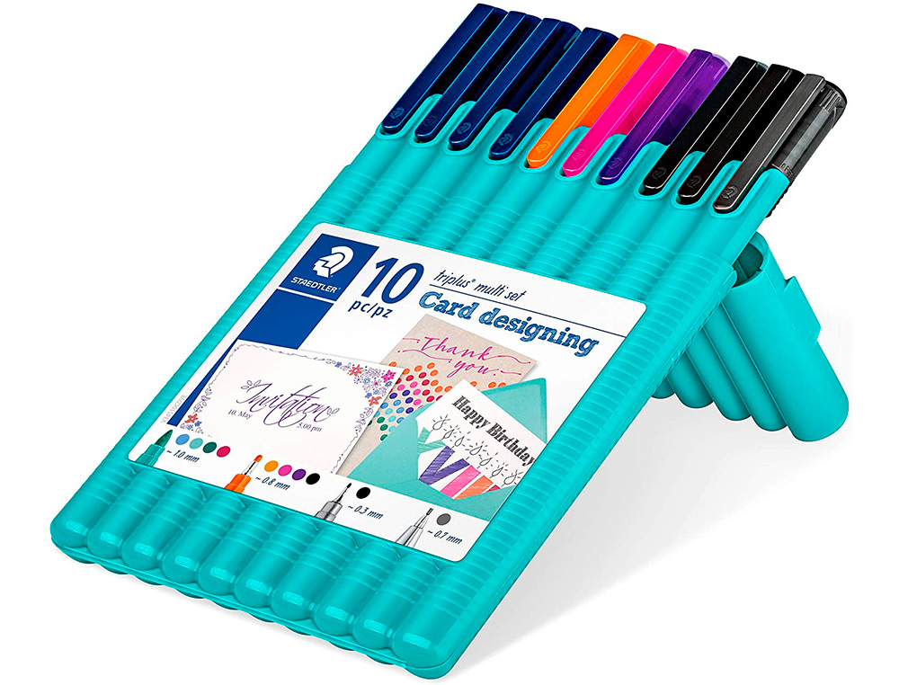 ETUI STAEDTLER TRIPLUS SET 10 UNITES 4 FEUTRES 323 4        BROADLINER 338 COLORIS        ASSORTIS 1 FEUTRE NOIR 1