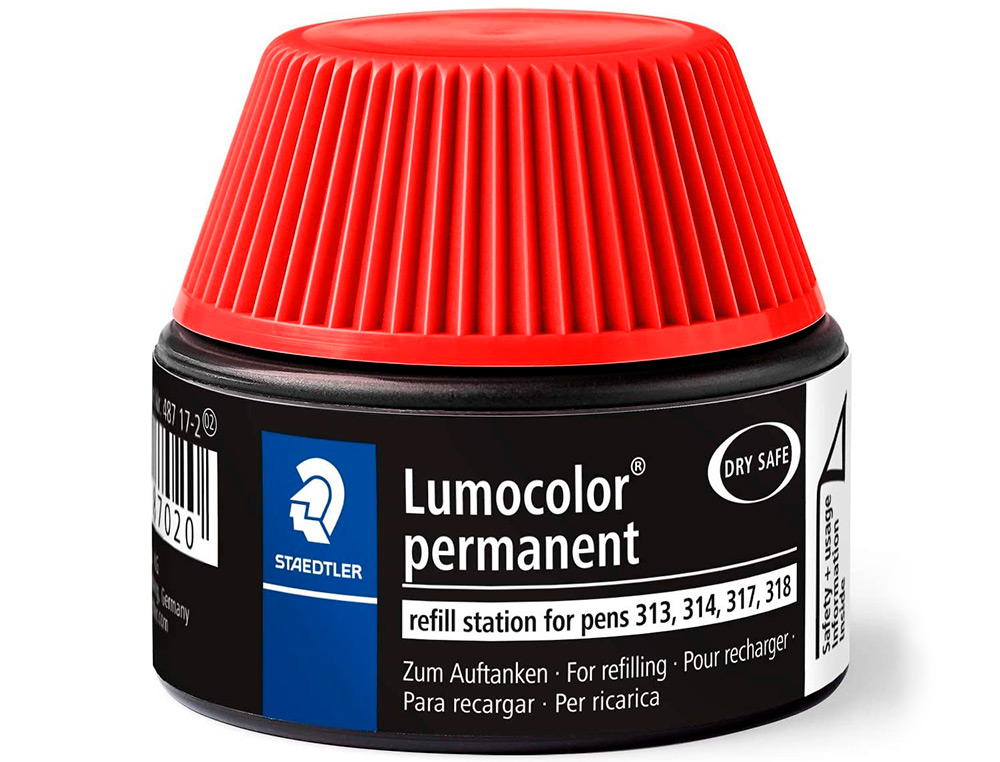 RECHARGE FEUTRE PERMANENT STAEDTLER LUMOCOLOR 487 17    POUR FEUTRES 313/314/317/318  FLACON 15ML COLORIS ROUGE