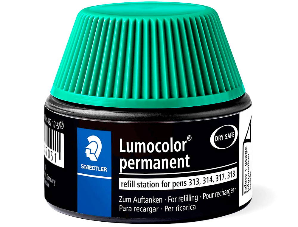 RECHARGE FEUTRE PERMANENT STAEDTLER LUMOCOLOR 487 17 POUR FEUTRES 313/314/317/318 FLACON 15ML COLORIS VERT