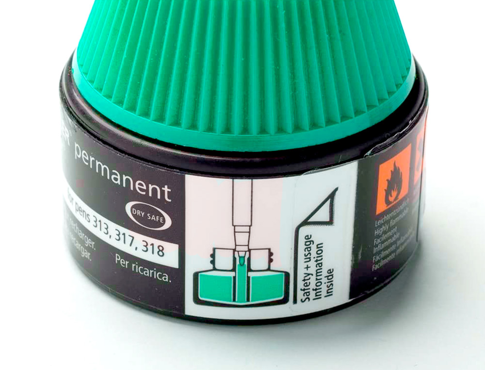 RECHARGE FEUTRE PERMANENT STAEDTLER LUMOCOLOR 487 17 POUR FEUTRES 313/314/317/318 FLACON 15ML COLORIS VERT