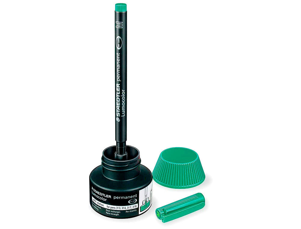 RECHARGE FEUTRE PERMANENT STAEDTLER LUMOCOLOR 487 17 POUR FEUTRES 313/314/317/318 FLACON 15ML COLORIS VERT