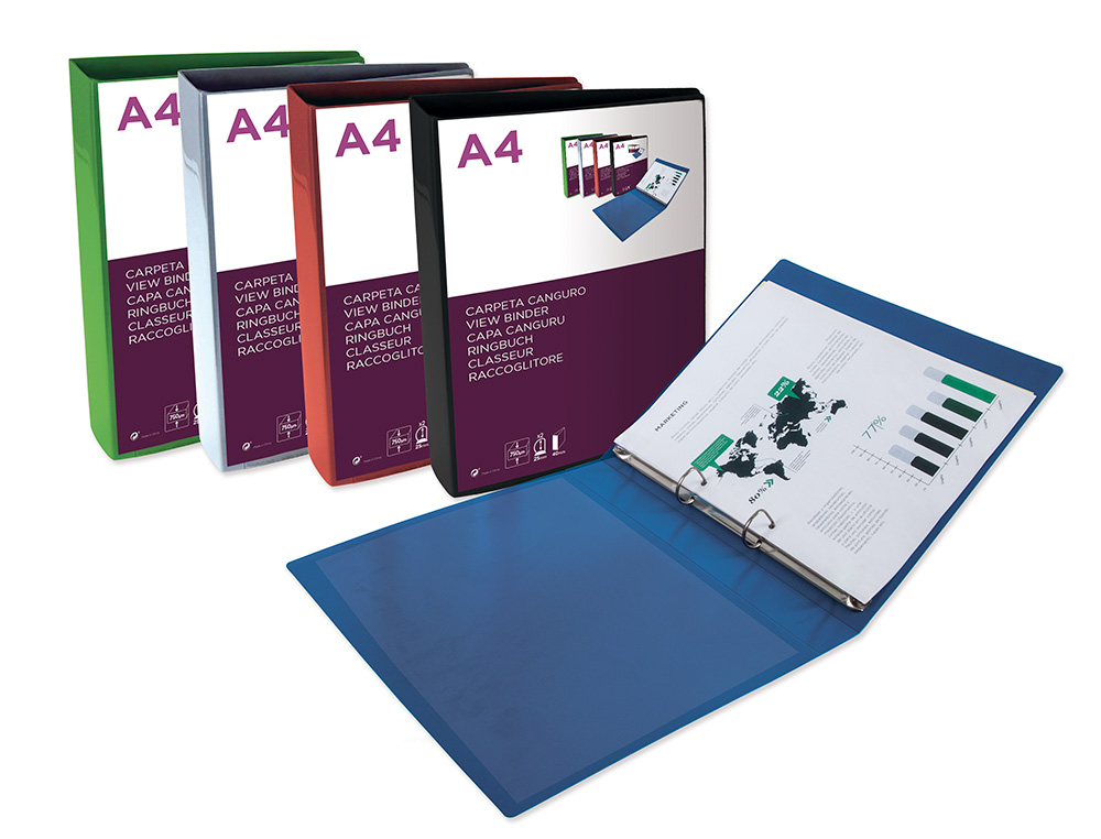 CLASSEUR KANGOUROU LIDERPAPEL 2 ANNEAUX EN D 25MM           POLYPROPYLENE 283X320MM       DOCUMENT A4 COLORIS NOIR