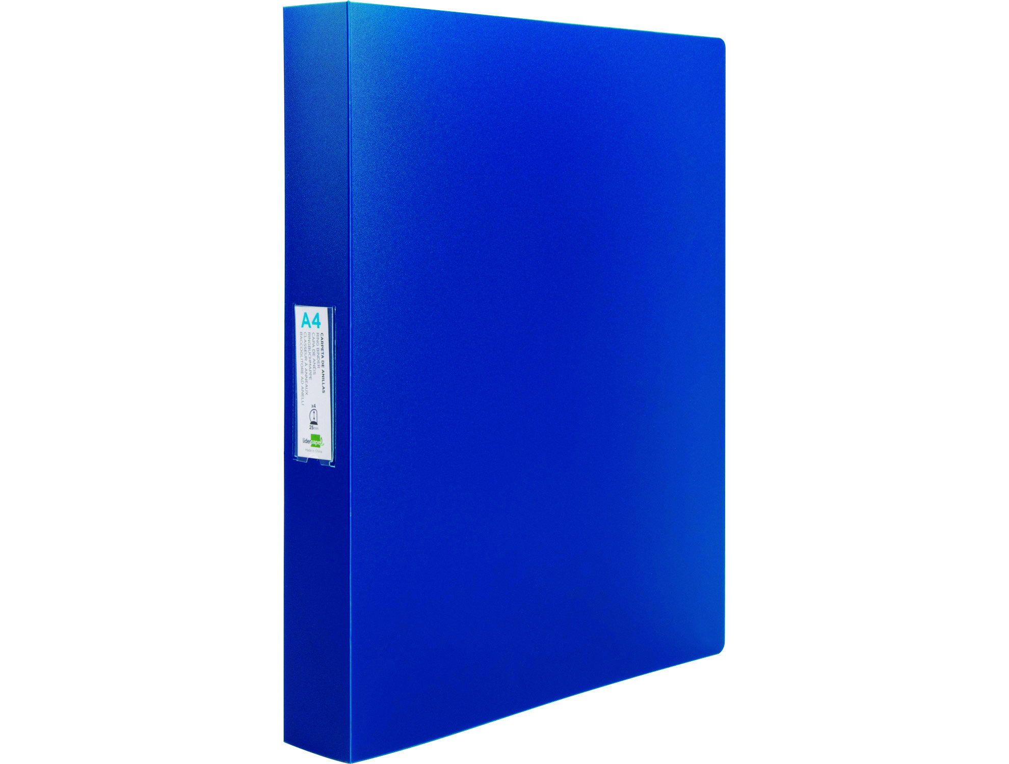 CLASSEUR LIDERPAPEL 4 ANNEAUX 40MM A4 POLYPROPYLENE DOS 55MM PORTE-CARTES DE VISITE COLORIS BLEU TRANSLUCIDE