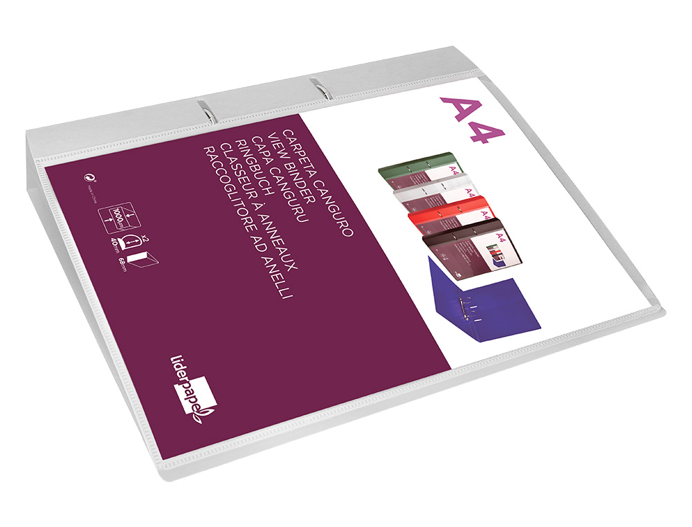 CLASSEUR KANGOUROU LIDERPAPEL 2 ANNEAUX EN D 40MM           POLYPROPYLENE 283X320MM       DOCUMENT A4 COLORIS