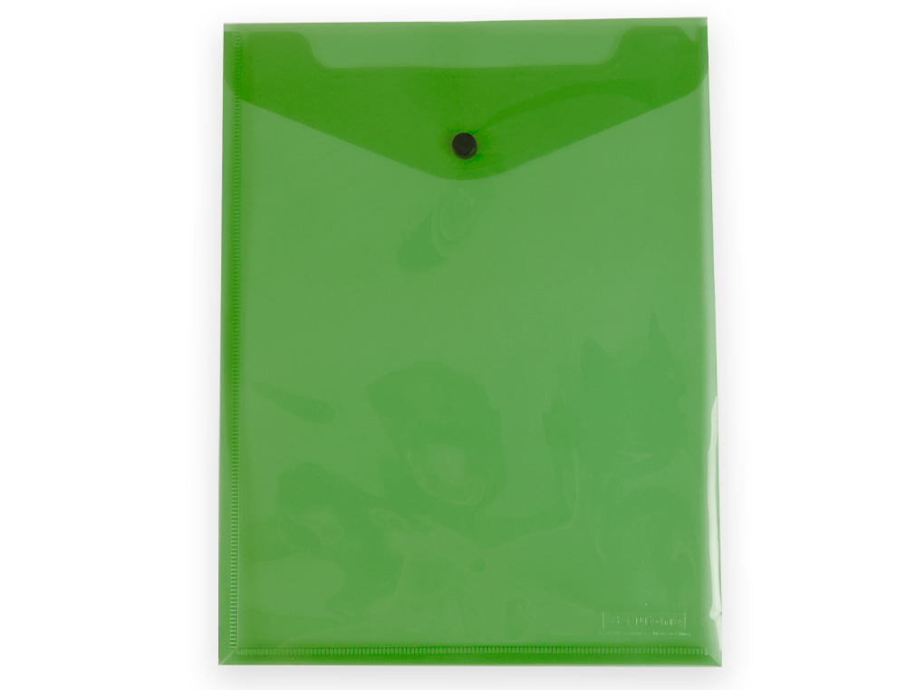 POCHETTE ENVELOPPE LIDERPAPEL POLYPROPYLENE 180 MICRONS A4  297X210MM AVEC SOUFFLET       FERMETURE BOUTON VERT