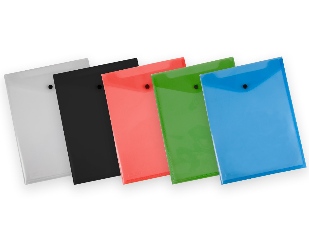 POCHETTE ENVELOPPE LIDERPAPEL POLYPROPYLENE 180 MICRONS A4  297X210MM AVEC SOUFFLET       FERMETURE BOUTON VERT