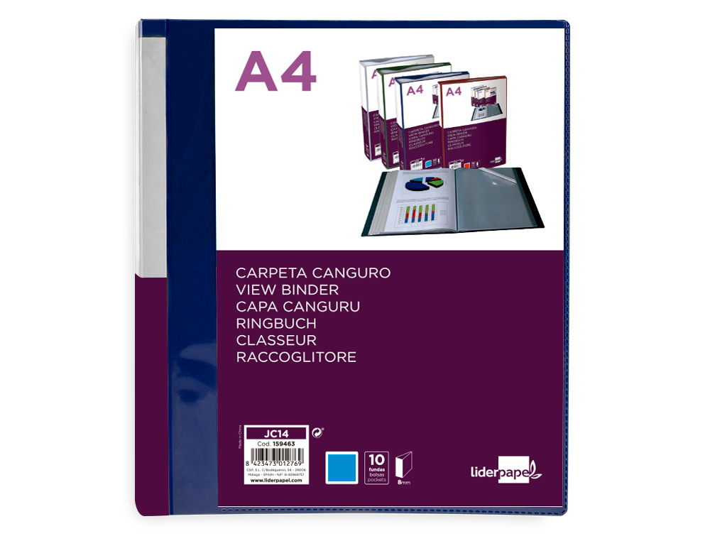 PROTEGE-DOCUMENTS LIDERPAPEL PERSONNALISABLE KANGOUROU     POLYPROPYLENE 10 POCHETTES    FIXES A4 COLORIS BLEU