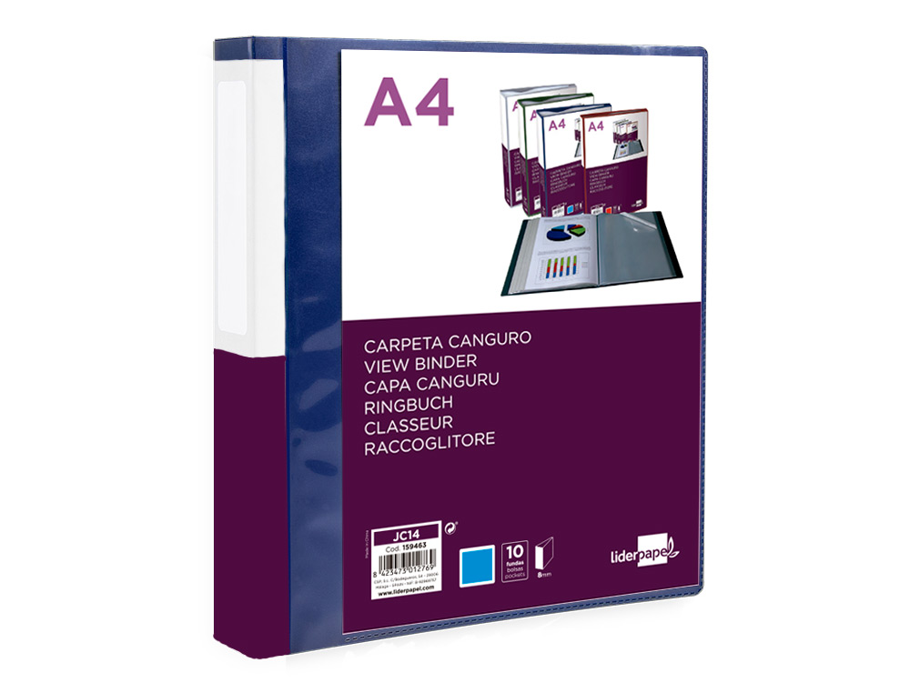 PROTEGE-DOCUMENTS LIDERPAPEL PERSONNALISABLE KANGOUROU     POLYPROPYLENE 10 POCHETTES    FIXES A4 COLORIS BLEU