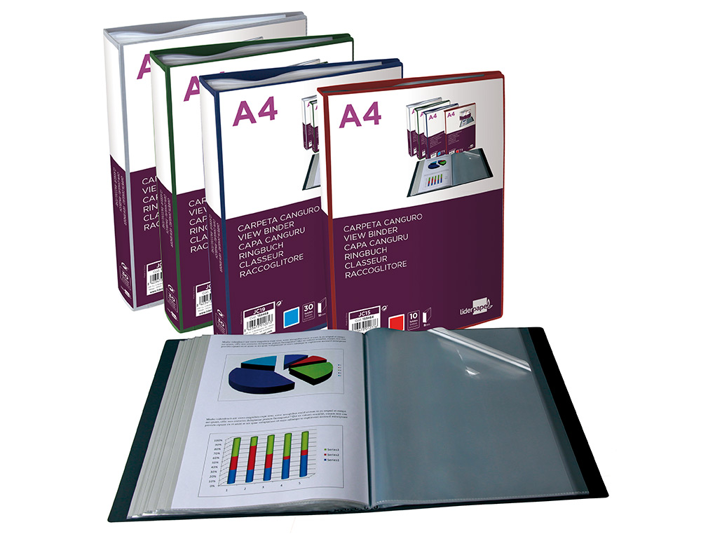 PROTEGE-DOCUMENTS LIDERPAPEL PERSONNALISABLE KANGOUROU POLYPROPYLENE 60 POCHETTES FIXES A4 COLORIS NOIR OPAQUE