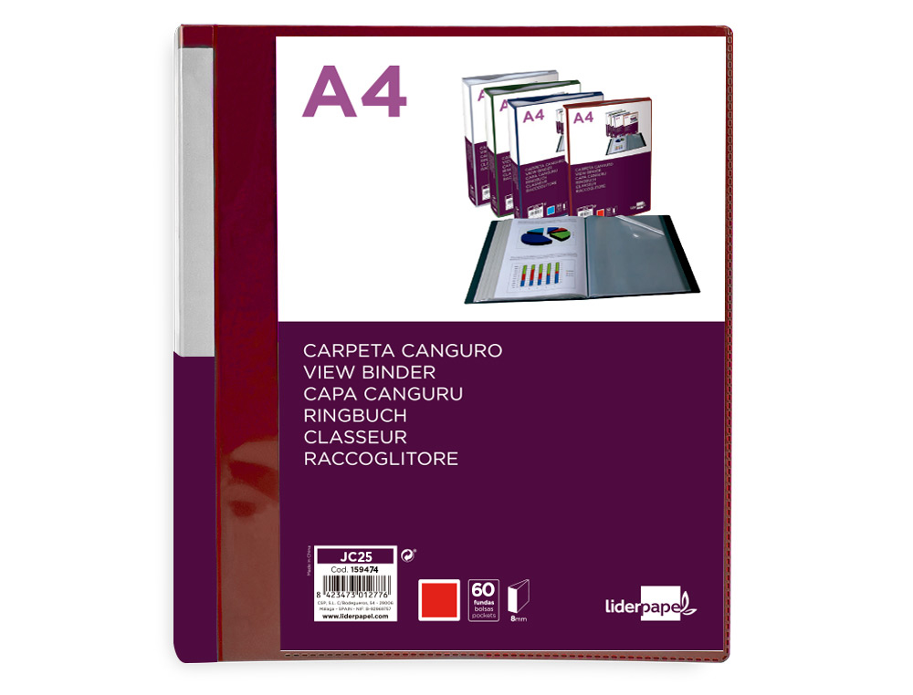 PROTEGE-DOCUMENTS LIDERPAPEL PERSONNALISABLE KANGOUROU     POLYPROPYLENE 60 POCHETTES    FIXES A4 COLORIS ROUGE