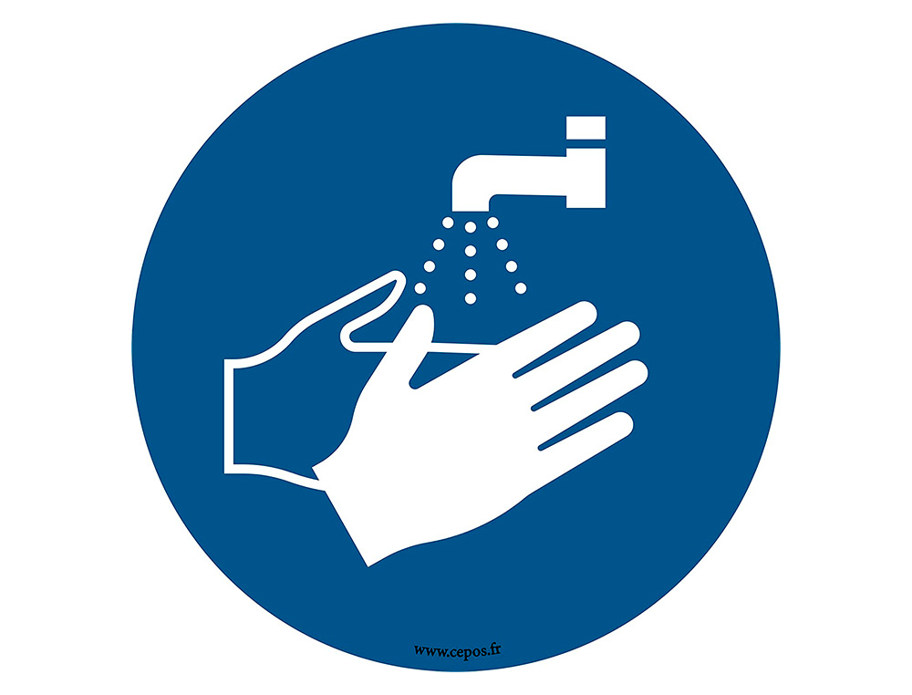 STICKERS CEP DE SIGNALISATION DE LAVAGE DES MAINS           OBLIGATOIRE POSE AU SOL       DIAMETRE 45CM