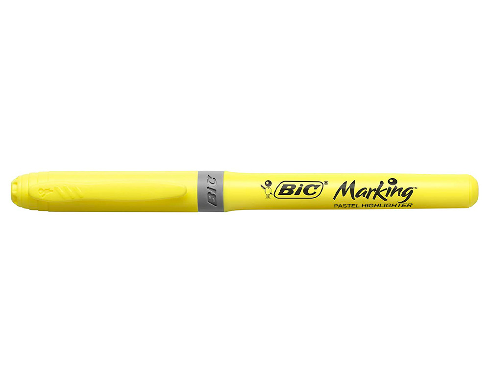 SURLIGNEUR BIC HIGHLIGHTER GRIP CAOUTCHOUC POINTE        MOYENNE BISEAUTEE COLORIS     JAUNE PASTEL