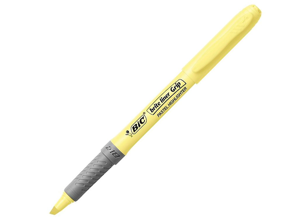 SURLIGNEUR BIC HIGHLIGHTER GRIP CAOUTCHOUC POINTE        MOYENNE BISEAUTEE COLORIS     JAUNE PASTEL