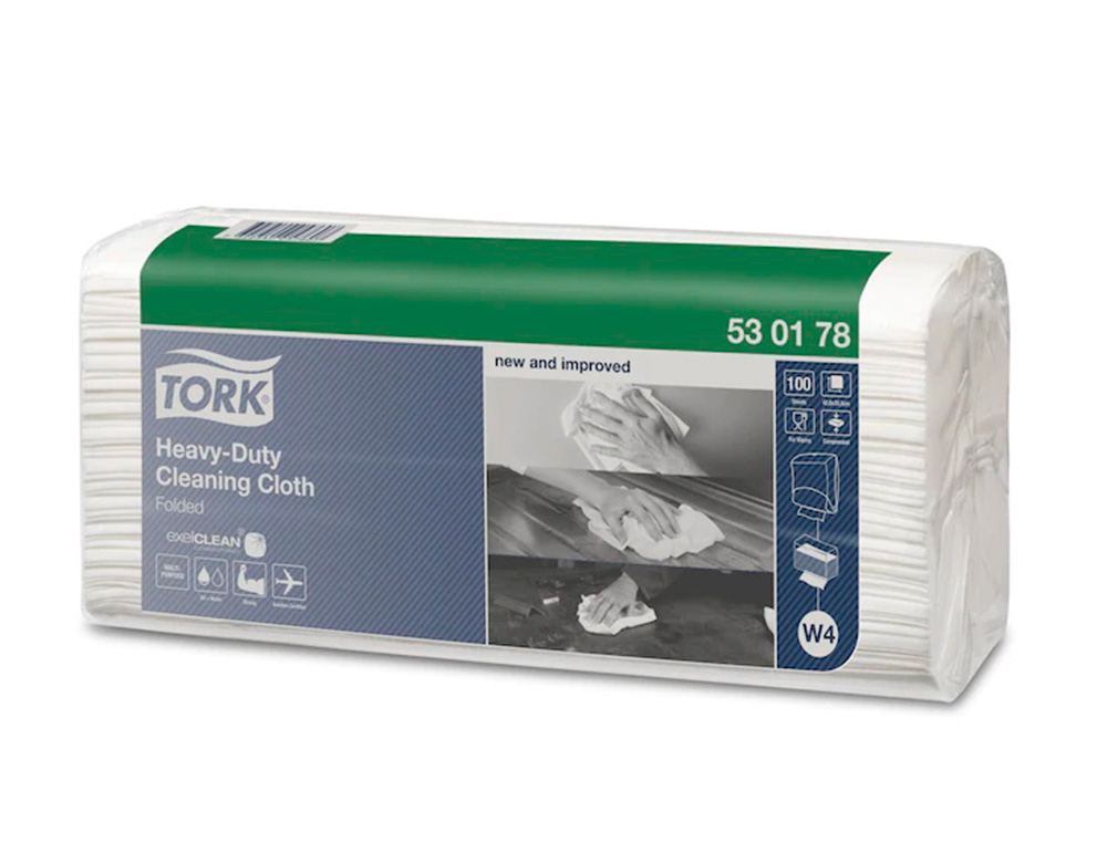 CHIFFON DE NETTOYAGE MULTI-USAGES TORK TECHNOLOGIE EXCELCLEAN ULTRA-RESISTANT 1  PLI 100F 42,8X35,5CM W4 BLANC