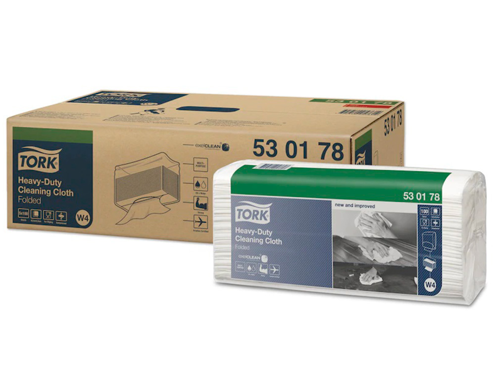 CHIFFON DE NETTOYAGE MULTI-USAGES TORK TECHNOLOGIE EXCELCLEAN ULTRA-RESISTANT 1  PLI 100F 42,8X35,5CM W4 BLANC